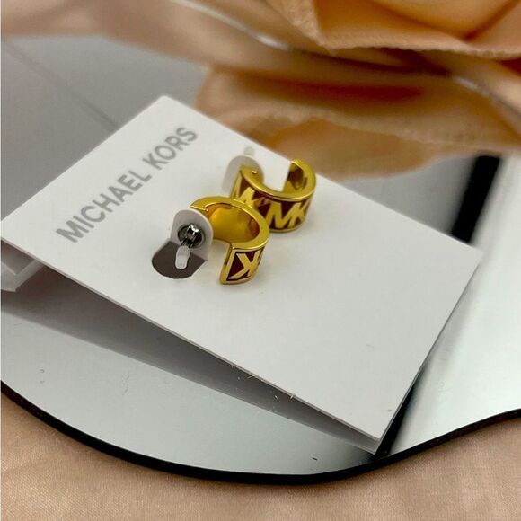 Michael Kors Gold-Tone Signature Hoop Earrings - Picture 1 of 6
